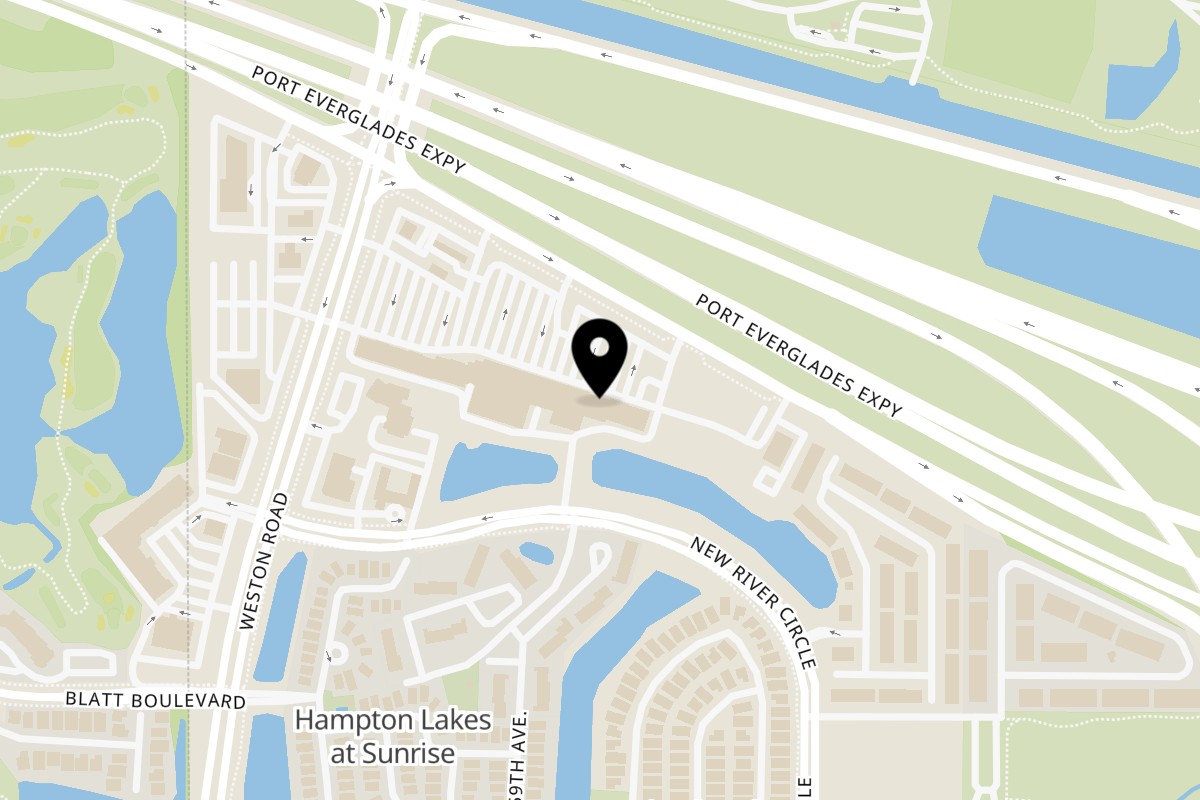 Map showing the location of Bagelmania Restaurant on 15842 W State Rd 84 in Sunrise